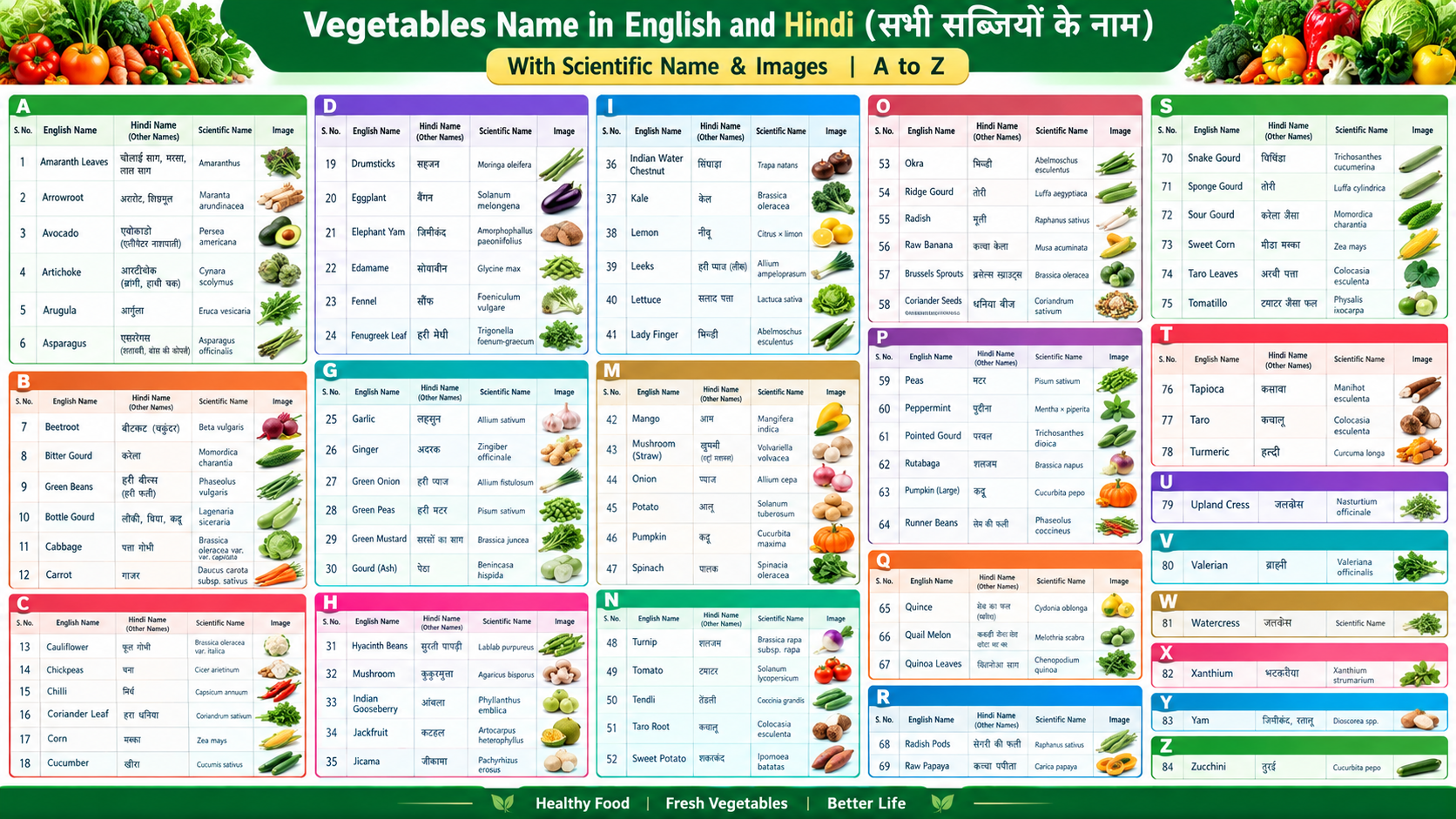 Vegetables Name in English and Hindi with Scientific Names